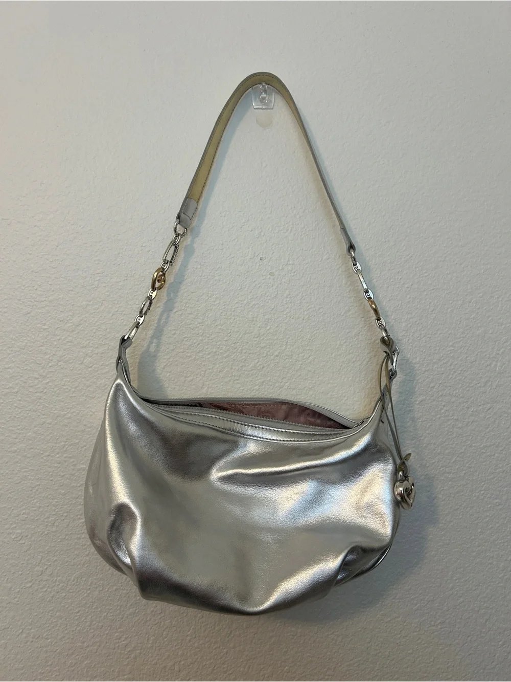 Brighton Silver Metallic Hobo with Chain-Link Strap
